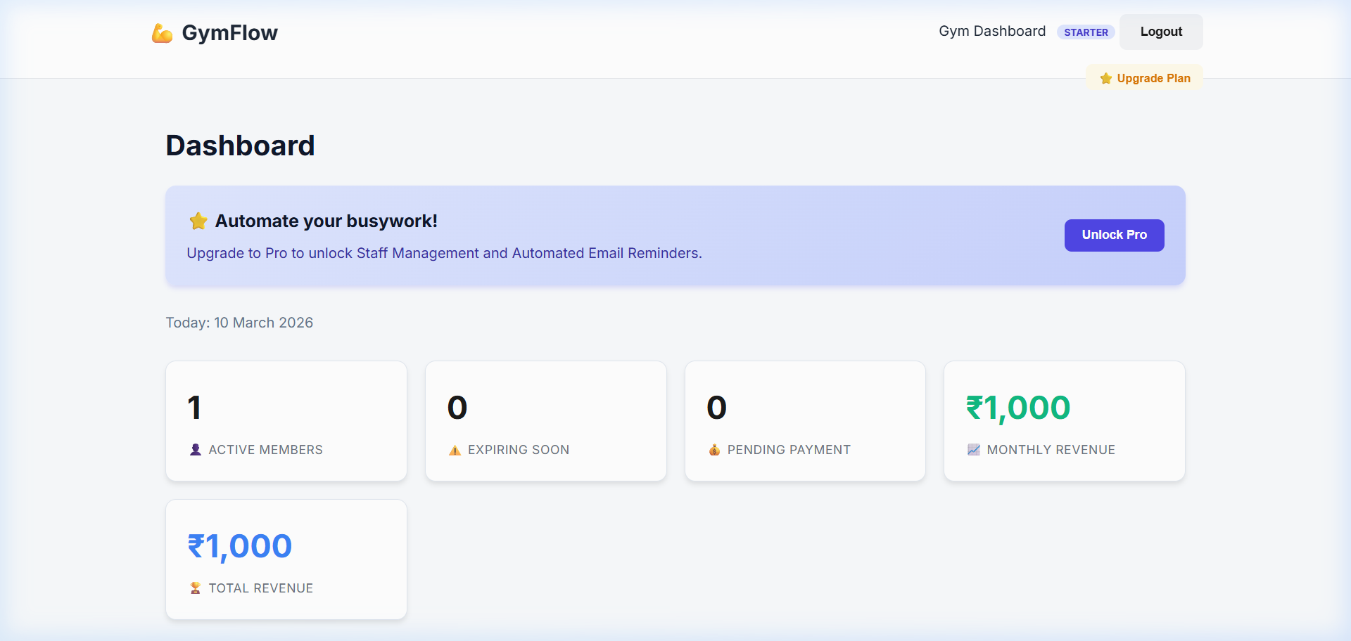 GymFlow Dashboard Preview